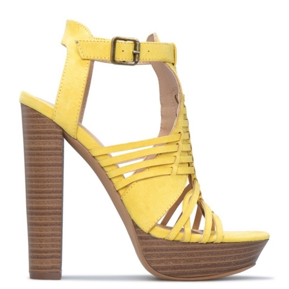 Shoe Dazzle Yellow Woven Platform Sandals - Picture 2 of 8